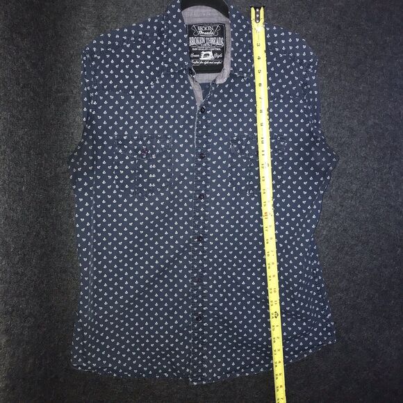 Broken Threads Mens Large Blue Navy‎ Sailor Anchor Button Up Shirt Short Sleeve - Picture 7 of 9